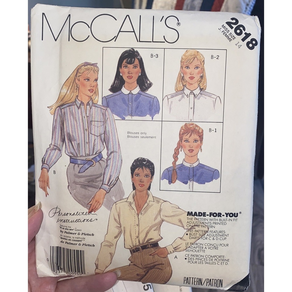 Vintage 1986 McCALL'S 2618 MISSES BlousePATTERN SIZE 14 COLLAR OPTIONS Uncut
